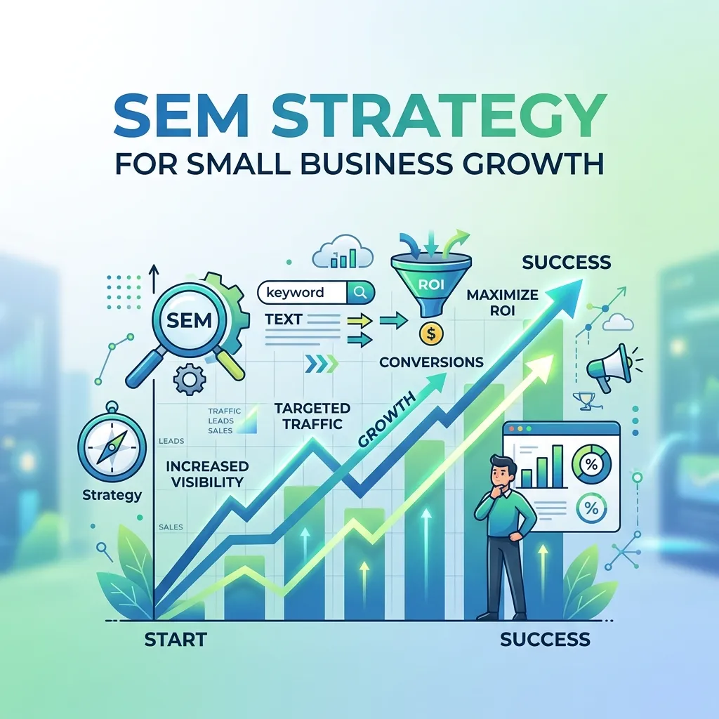 small business team planning digital marketing strategy with charts and keyword research on screen