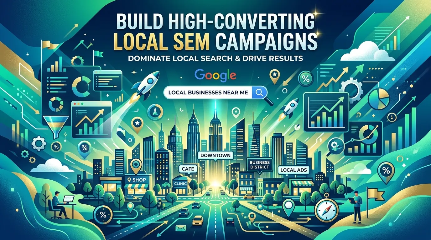 Digital marketer creating location-based Google Ads campaigns with keyword targeting and performance analytics.